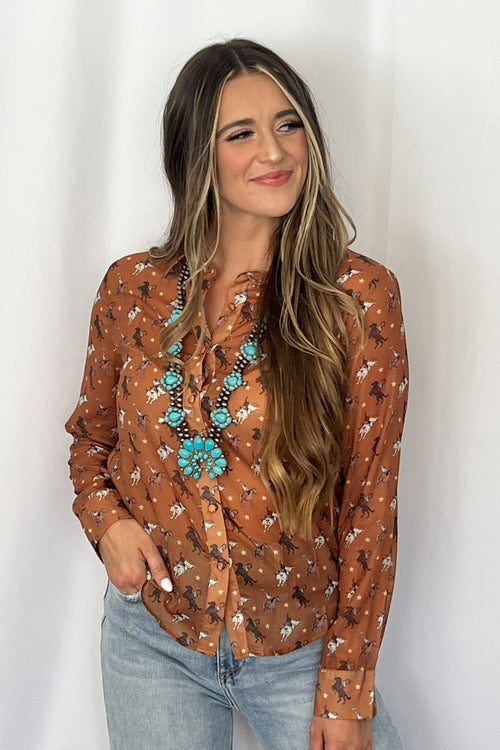 Rough Stock Chiffon Blouse - Cowhide and Conchos