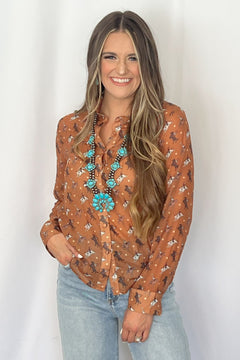 Rough Stock Chiffon Blouse - Cowhide and Conchos