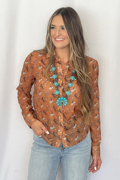 Rough Stock Chiffon Blouse - Cowhide and Conchos