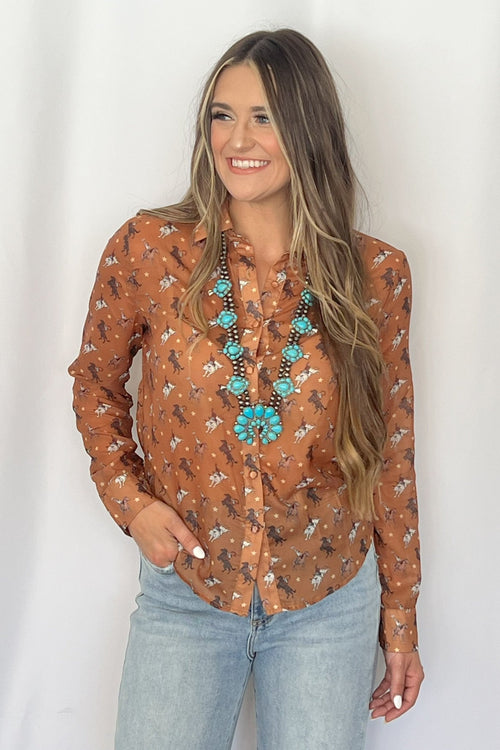 Rough Stock Chiffon Blouse - Cowhide and Conchos