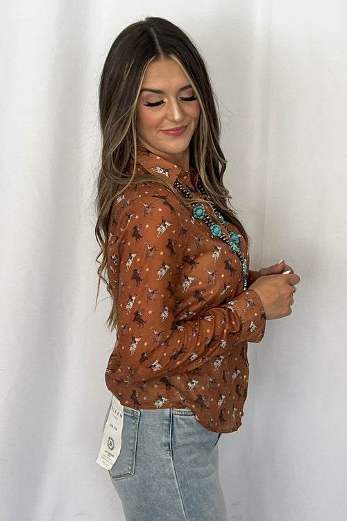 Rough Stock Chiffon Blouse - Cowhide and Conchos