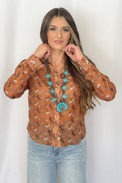 Rough Stock Chiffon Blouse - Cowhide and Conchos