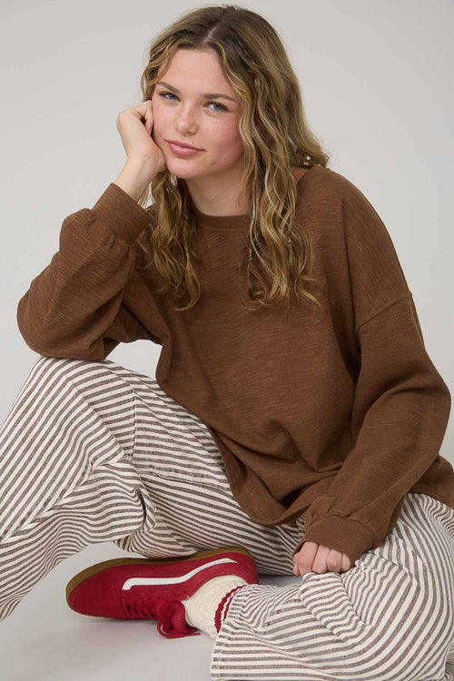 Round Up Raw Edge Marled Knit Top - Brown or Oatmeal - Cowhide and Conchos