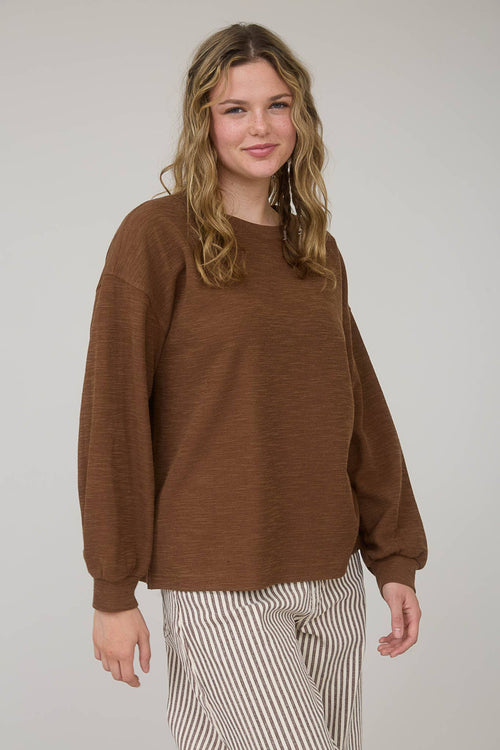 Round Up Raw Edge Marled Knit Top - Brown or Oatmeal - Cowhide and Conchos