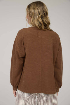 Round Up Raw Edge Marled Knit Top - Brown or Oatmeal - Cowhide and Conchos