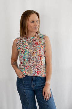 Ruffle Neck Sleeveless Top - Cowhide and Conchos