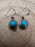Ryntanna Yazzie Navajo Handmade Kingman Turquoise Earrings - Cowhide and Conchos