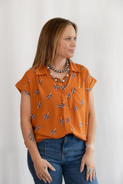Saguaro Sunset Button Up Blouse - Cowhide and Conchos