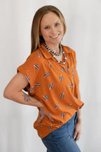 Saguaro Sunset Button Up Blouse - Cowhide and Conchos