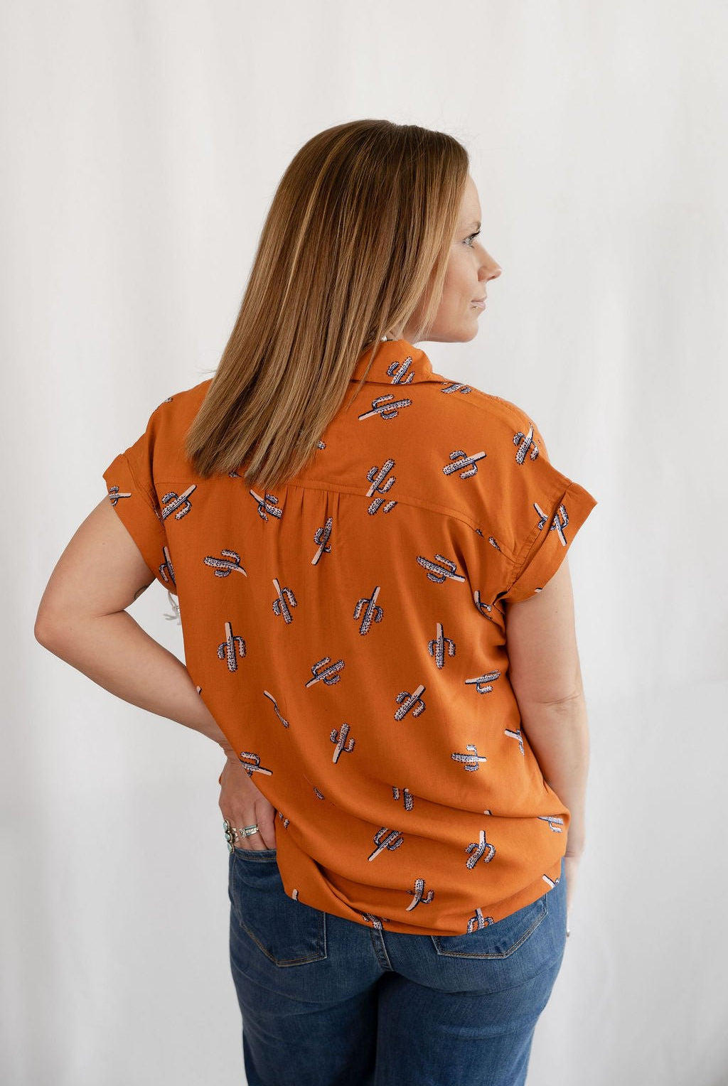 Saguaro Sunset Button Up Blouse - Cowhide and Conchos