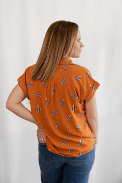 Saguaro Sunset Button Up Blouse - Cowhide and Conchos