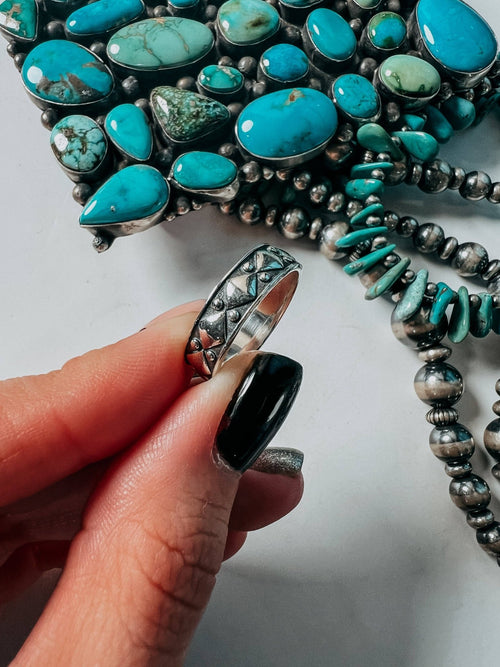 Saloon Soiree Stacker Ring - Cowhide and Conchos