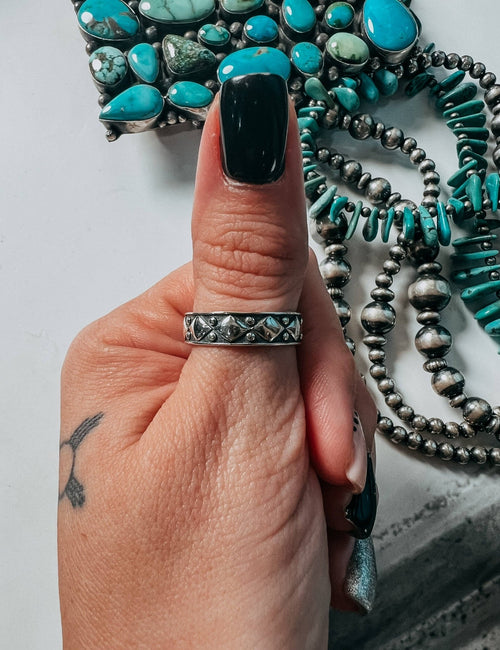 Saloon Soiree Stacker Ring - Cowhide and Conchos