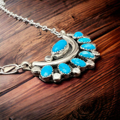 Sandra Sardo Turquoise & Sterling Silver Necklace - Cowhide and Conchos