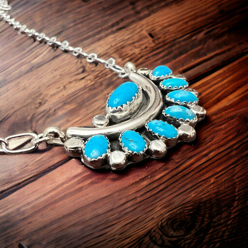 Sandra Sardo Turquoise & Sterling Silver Necklace - Cowhide and Conchos