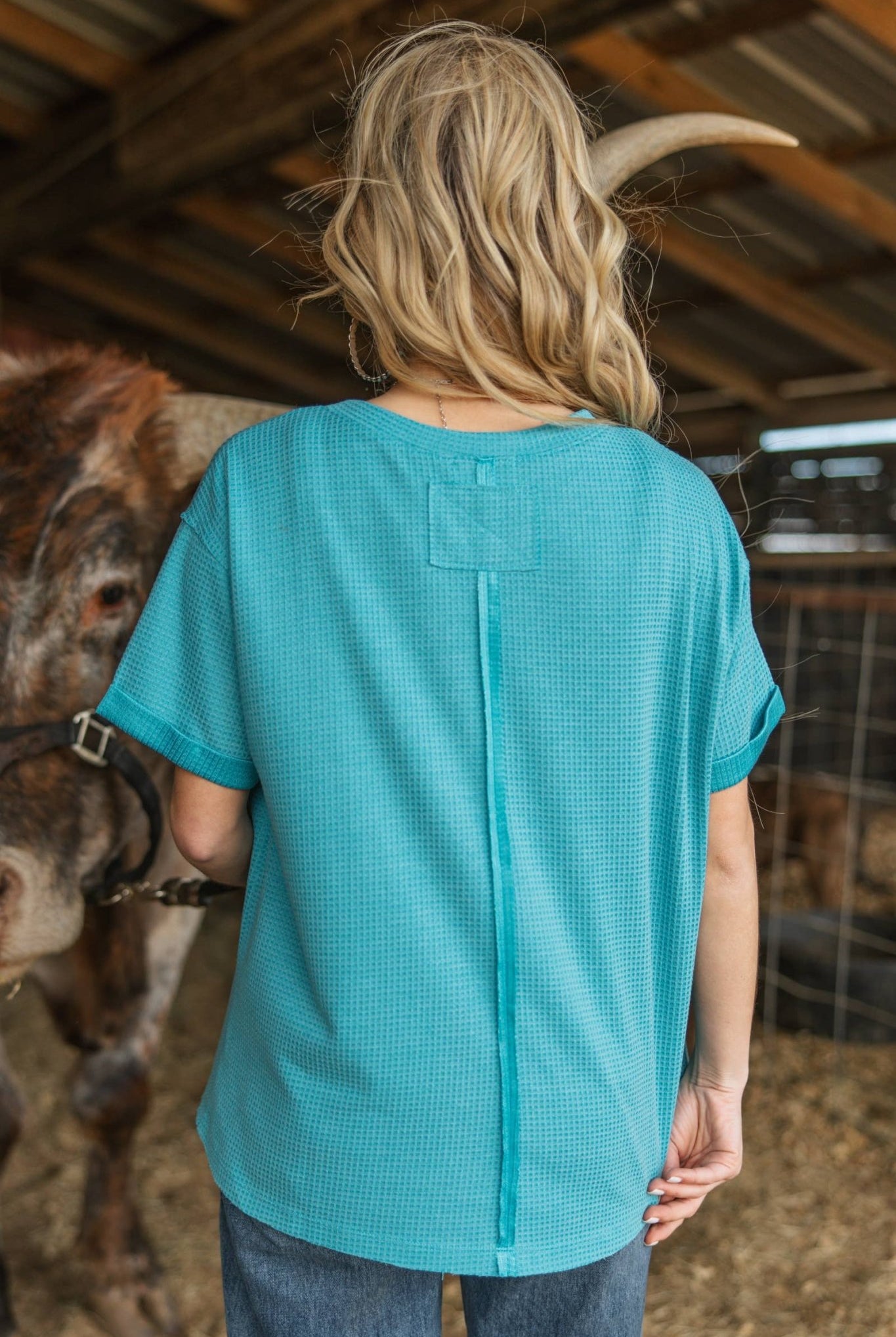 Santa Anna Short Sleeved Textured Top - Cowhide and Conchos