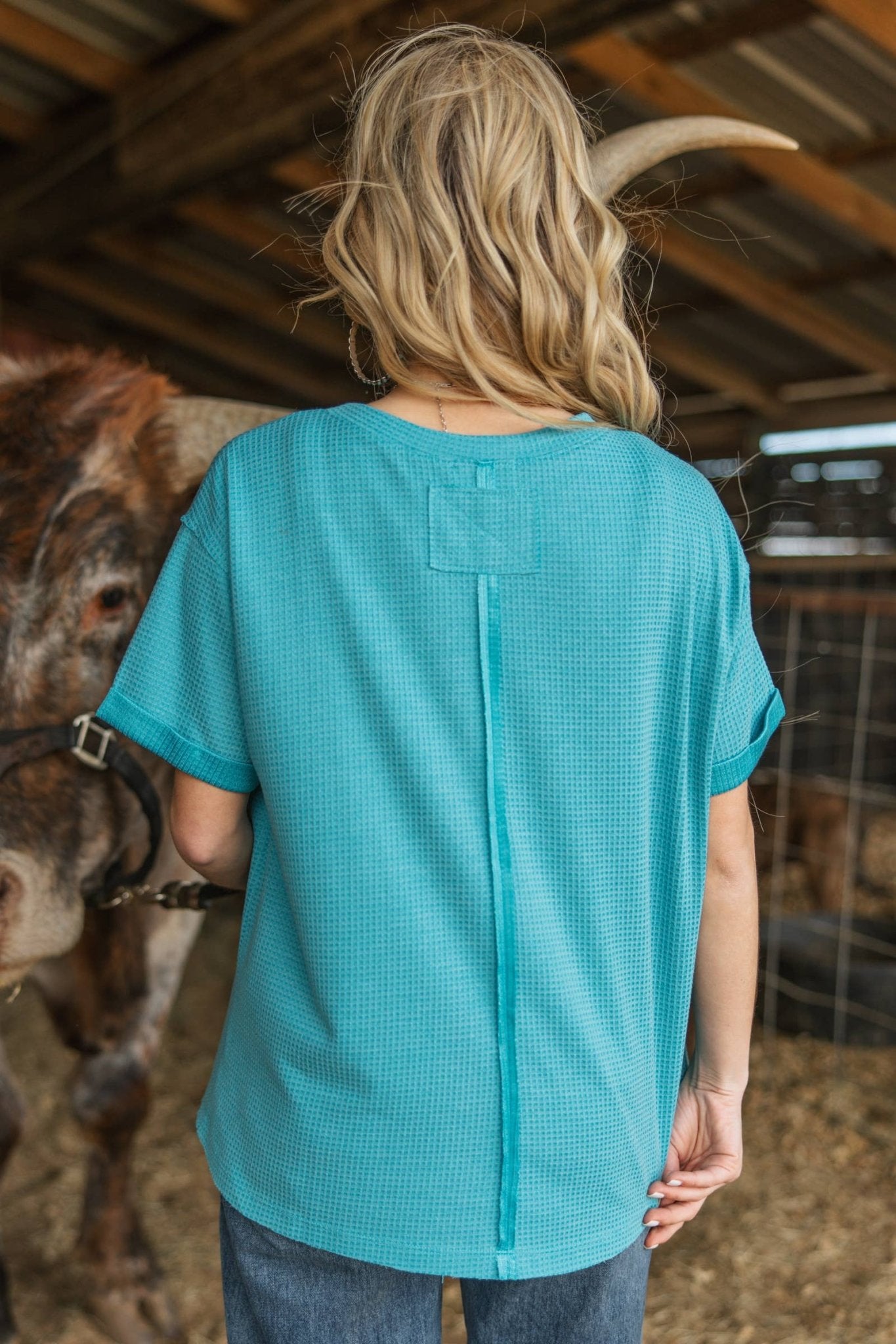 Santa Anna Short Sleeved Textured Top - Cowhide and Conchos