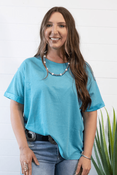 Santa Anna Short Sleeved Textured Top - Cowhide and Conchos