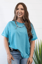 Santa Anna Short Sleeved Textured Top - Cowhide and Conchos