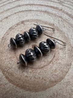 Saucer Dangle Earring by Crystal Hayley - 1 1/4 inch drop - Cowhide and Conchos