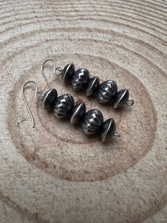 Saucer Dangle Earring by Crystal Hayley - 1 1/4 inch drop - Cowhide and Conchos