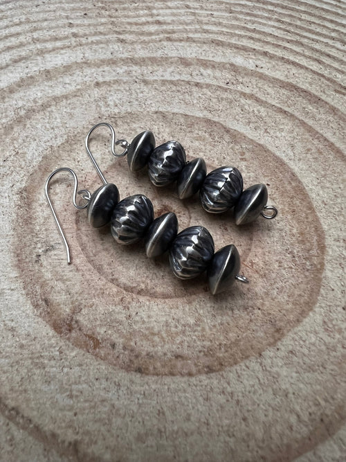 Saucer Dangle Earring by Crystal Hayley - 1 1/4 inch drop - Cowhide and Conchos