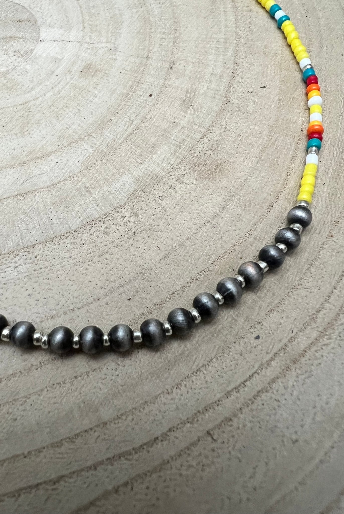 Seed Bead with Faux Navajo Pearl - 13 inch Choker - Cowhide and Conchos