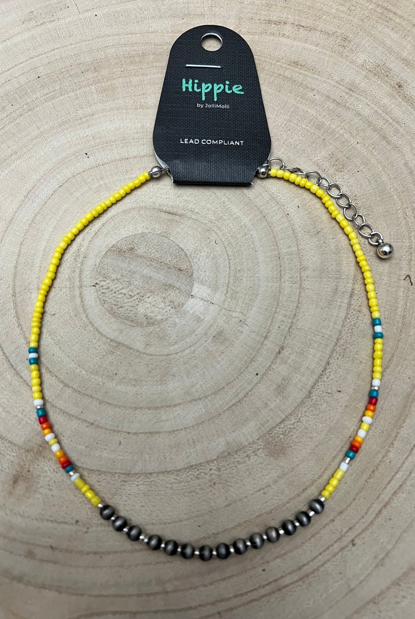 Seed Bead with Faux Navajo Pearl - 13 inch Choker - Cowhide and Conchos