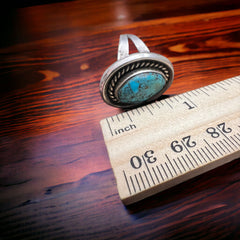 Shadowbox Turquoise Ring - Size 8 - Cowhide and Conchos