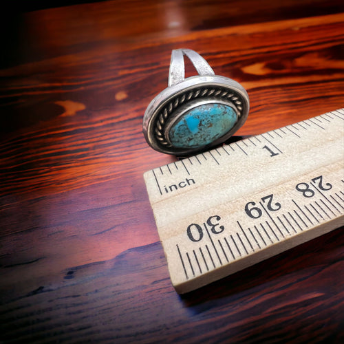 Shadowbox Turquoise Ring - Size 8 - Cowhide and Conchos