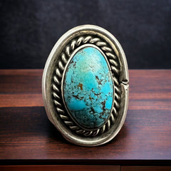 Shadowbox Turquoise Ring - Size 8 - Cowhide and Conchos