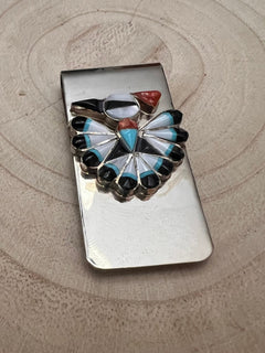 Sherry Nez Multi - Stone Money Clip - Cowhide and Conchos