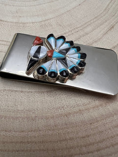 Sherry Nez Multi - Stone Money Clip - Cowhide and Conchos