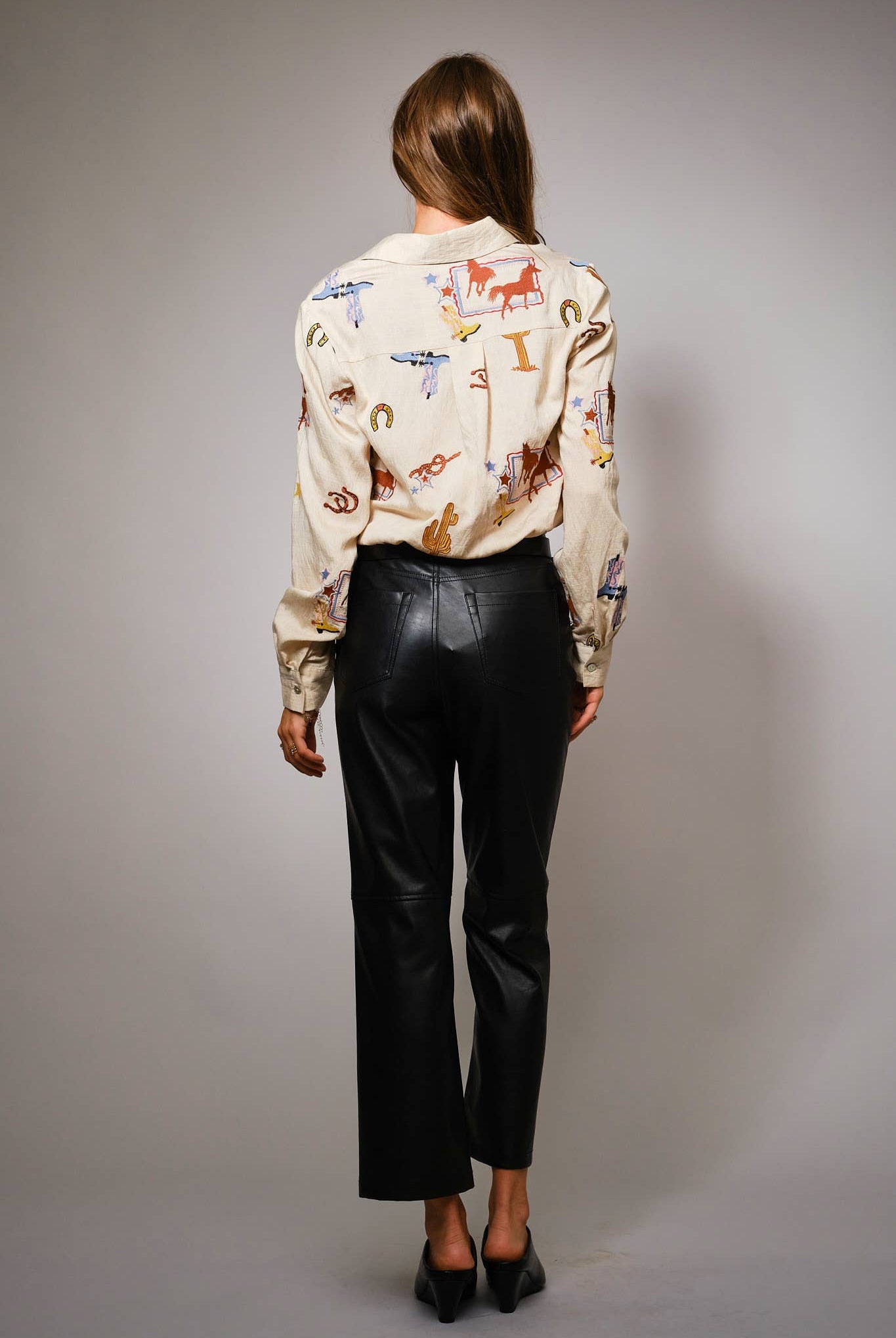 She's Western Embroidered Shirt - Cowhide and Conchos