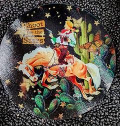 Shoot for the Stars Glass Cutting Board/Charcuterie/Trivet - Cowhide and Conchos