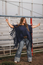 Showstopper Fringe Top - Denim - Cowhide and Conchos