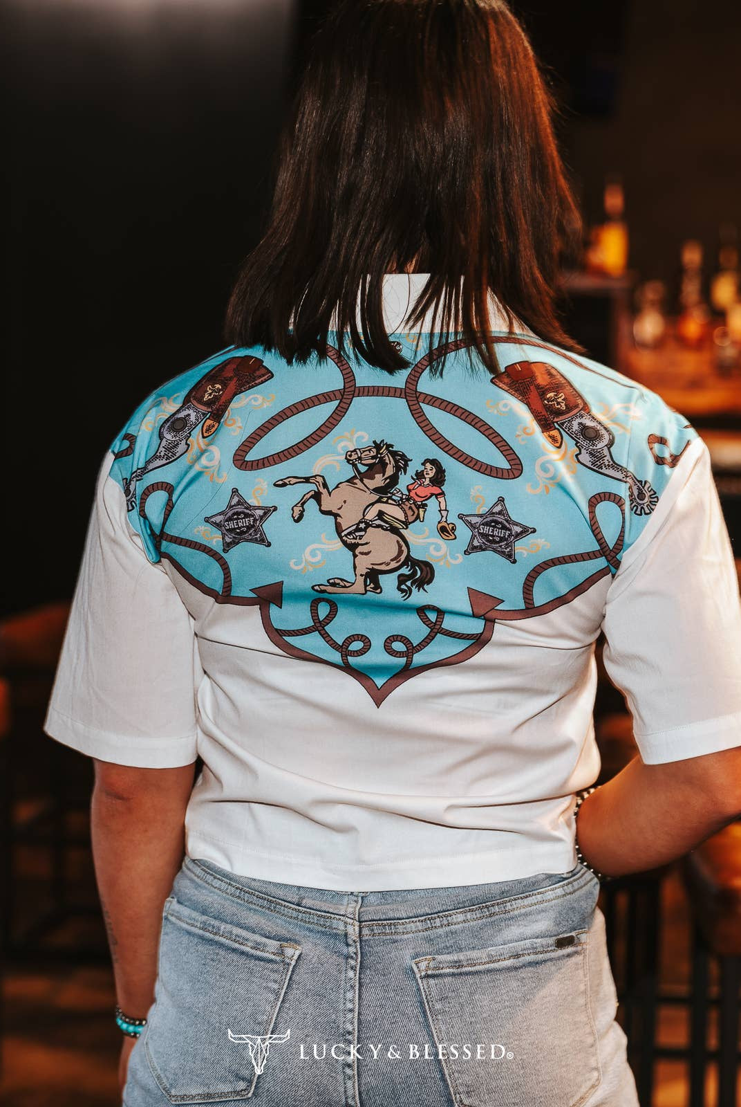 Silver Screen Button Down Short Sleeve Top - Cowhide and Conchos