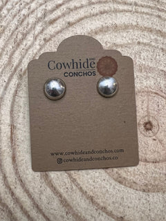 Simple Sterling Silver Button Post Earrings - 10mm - Cowhide and Conchos