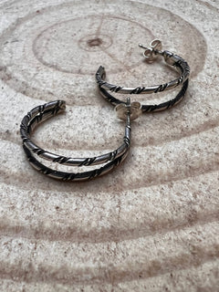 Simple Sterling Silver Hoop Earrings - Cowhide and Conchos