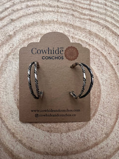 Simple Sterling Silver Hoop Earrings - Cowhide and Conchos