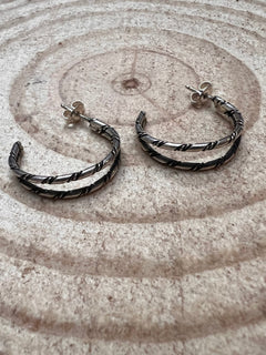 Simple Sterling Silver Hoop Earrings - Cowhide and Conchos