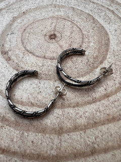 Simple Sterling Silver Hoop Earrings - Cowhide and Conchos