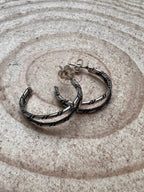 Simple Sterling Silver Hoop Earrings - Cowhide and Conchos