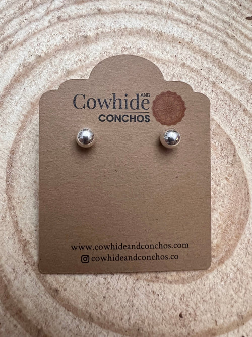 Simple Sterling Silver Post Earrings - 5mm - Cowhide and Conchos