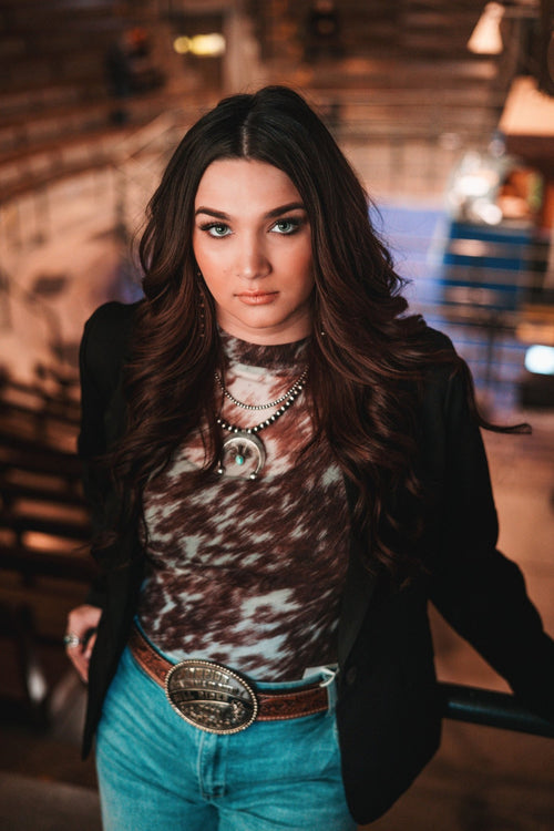 Single Button Blazer - Dusty Blue or Black - Cowhide and Conchos