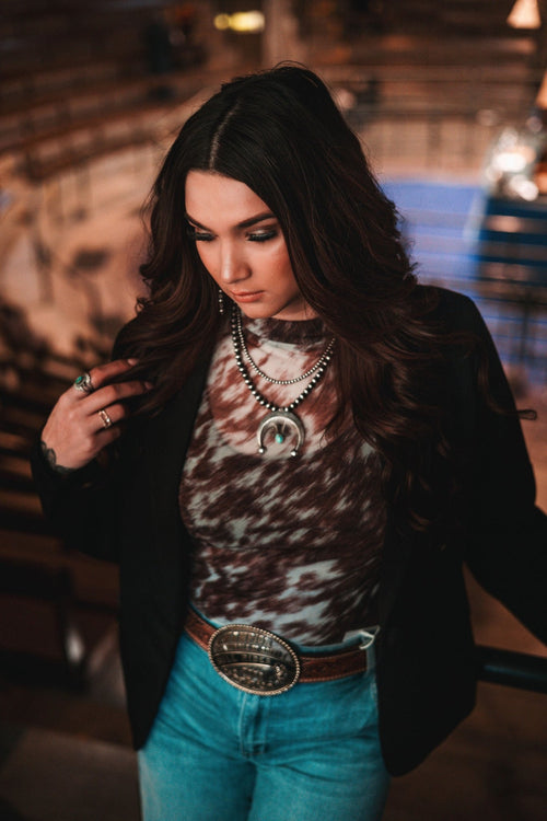 Single Button Blazer - Dusty Blue or Black - Cowhide and Conchos