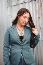 Single Button Blazer - Dusty Blue or Black - Cowhide and Conchos