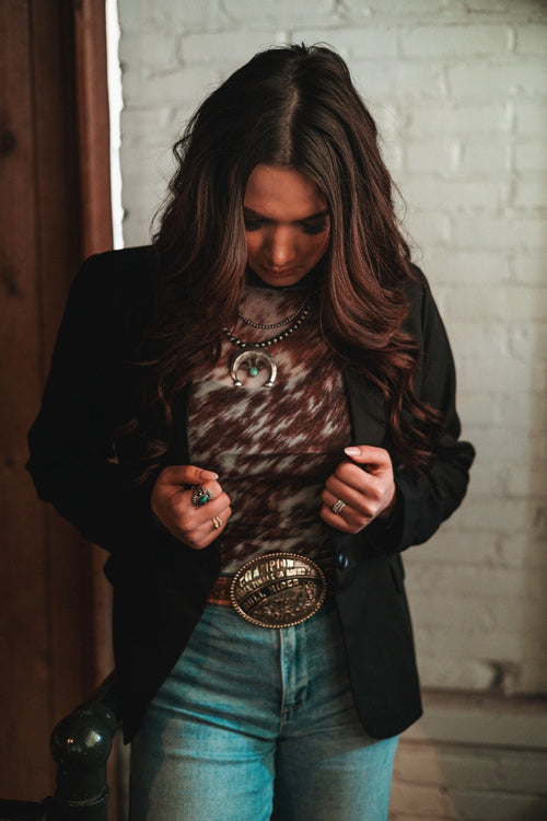 Single Button Blazer - Dusty Blue or Black - Cowhide and Conchos