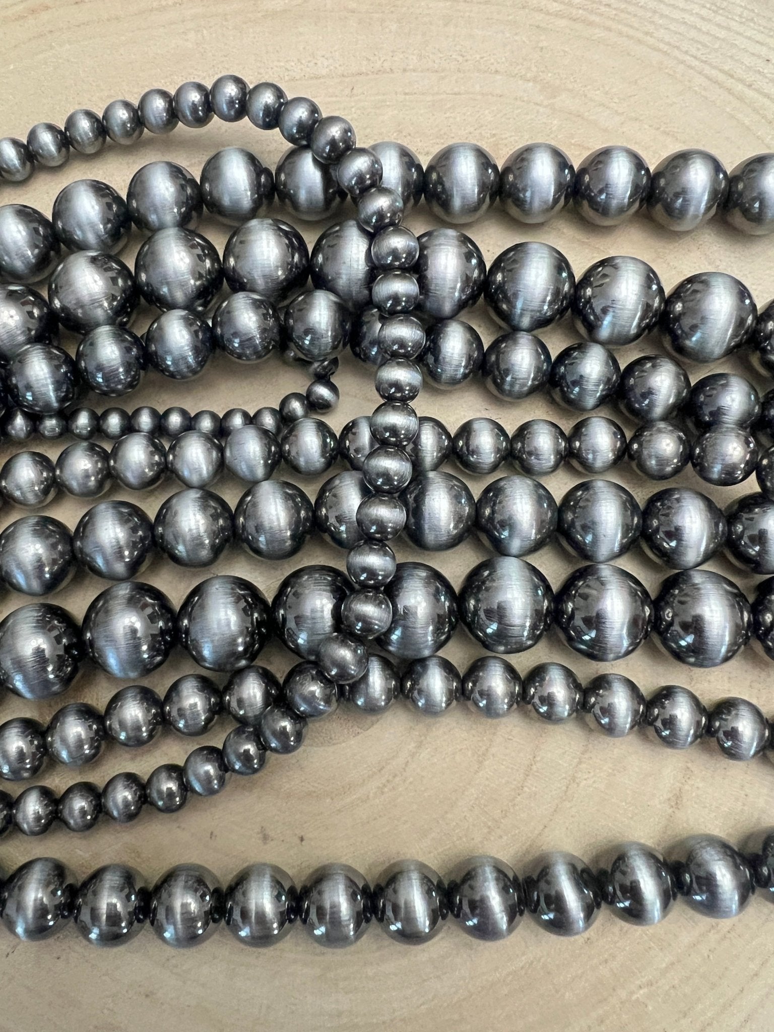 Six Row Faux Sterling Pearl Layered Necklace Set - Cowhide and Conchos