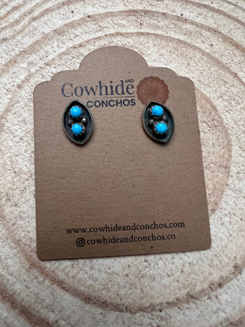 Small Turquoise Post Earrings with Turquoise - Cowhide and Conchos